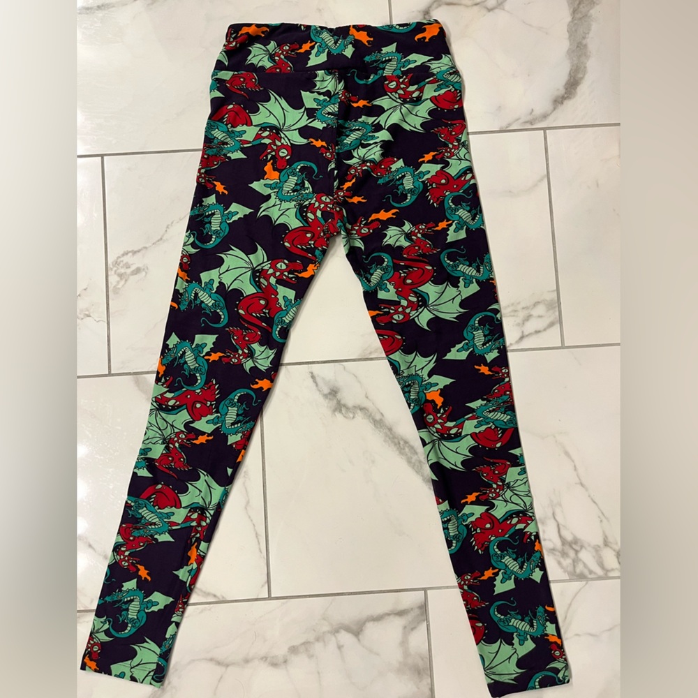 LuLaRoe Dragon Print Leggings - Black, Red & Green
